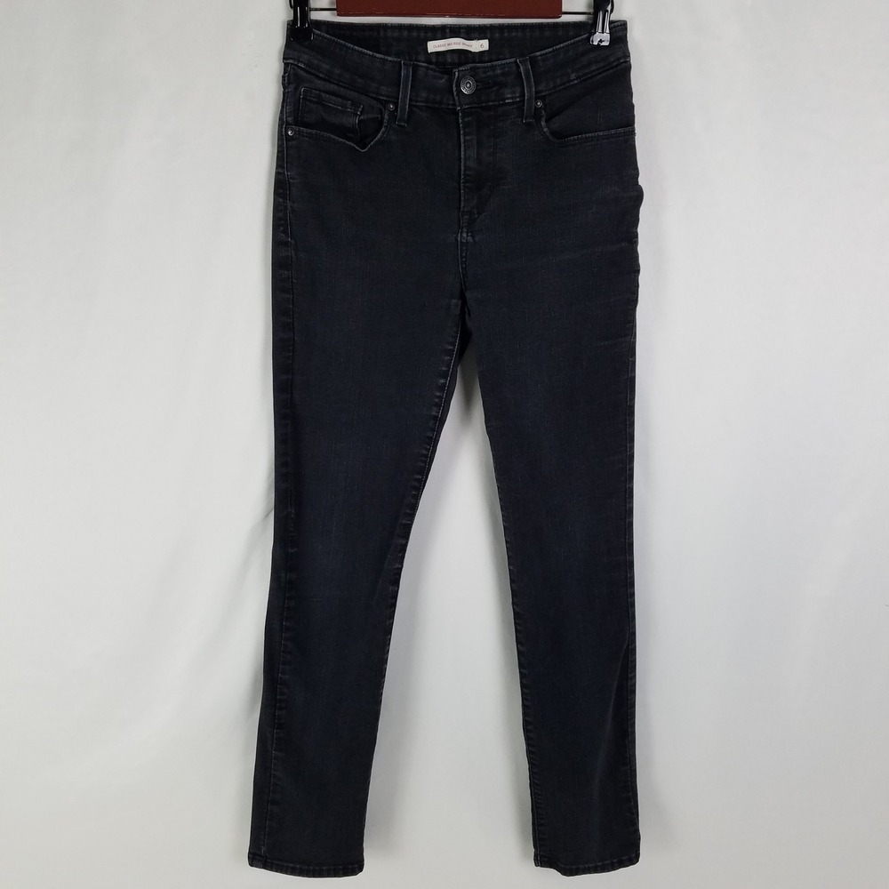 Levis Classic Mid Rise Skinny Jeans Womens Black Size 6 Charcoal Wash